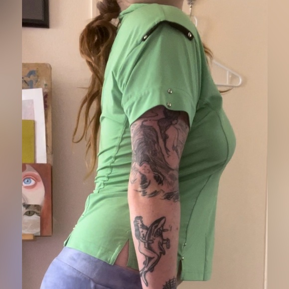 Vintage 2 in 1 Jamie Sadock Rockabilly Mint Green Shirt w/ Biker Zipper & Studs - Picture 5 of 12